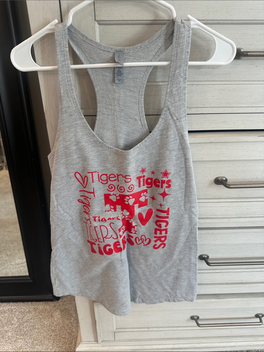 Next Level Apparel Gray Racerback Tank with red Tigers Graphic